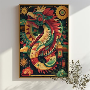 Quetzalcoatl in Serpent Form | Printable Wall Art | Aztec God of Wind, Wisdom and Creation | Ancient Mexican Mythology | Mesoamerican Print