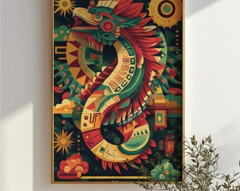 Quetzalcoatl Serpent Art Print: Aztec God Mythology (Digital Download)