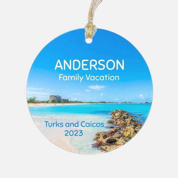 Turks and Caicos Ornament, Grace Bay Providenciales, Acrylic Ornament, Family Vacation Souvenir, Keepsake Turks and Caicos Gift, Travel Gift