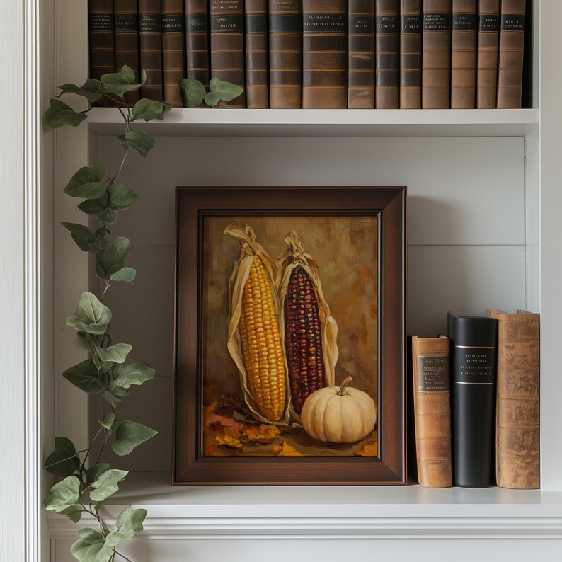 Fall Drawing Corn Dried Corn Still Life Printable Wall Art, Golden and Burgundy Ears ...