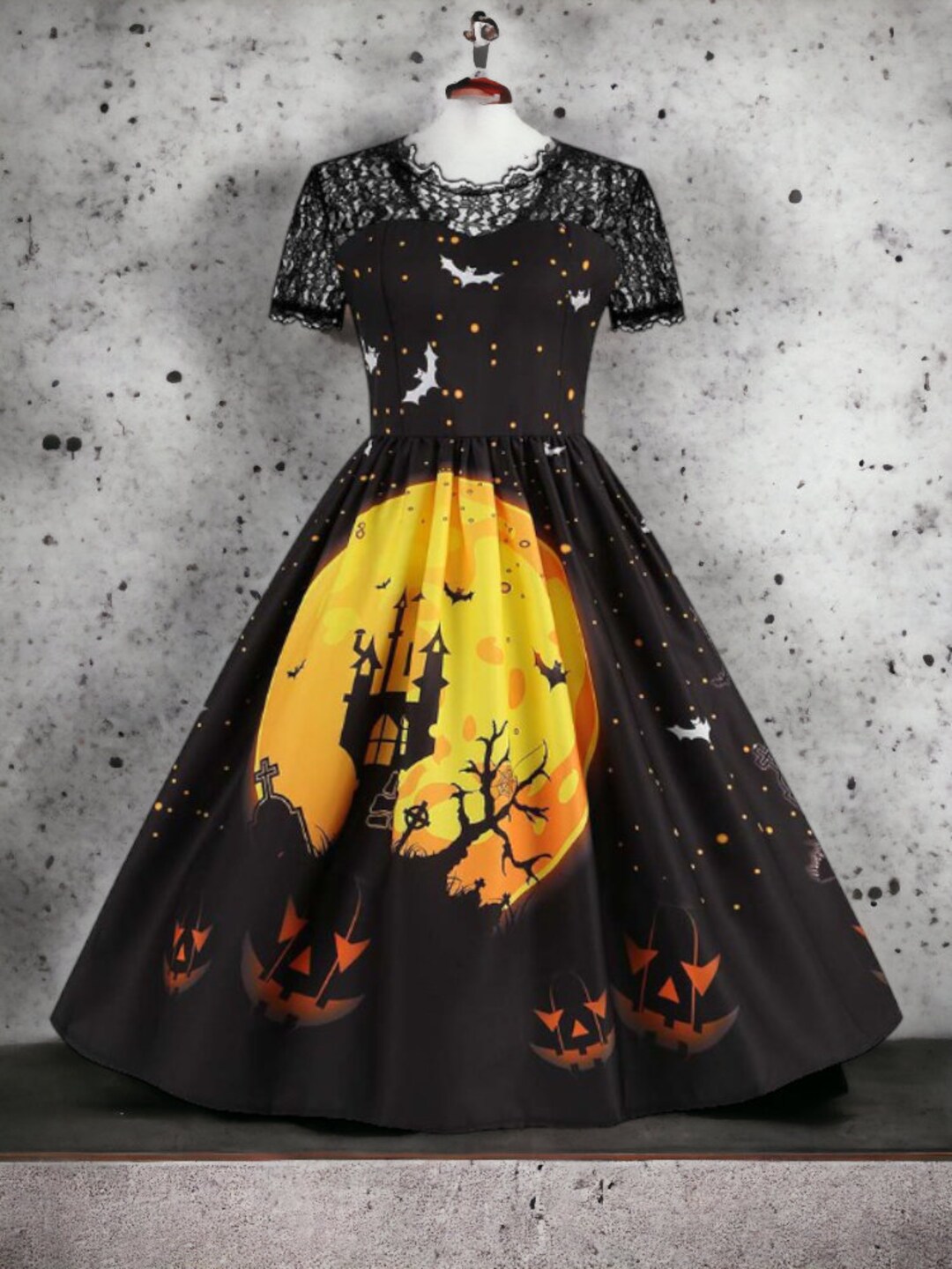 Lace Short Sleeve Halloween Dress Slim Pumpkin Plus Size Etsy UK