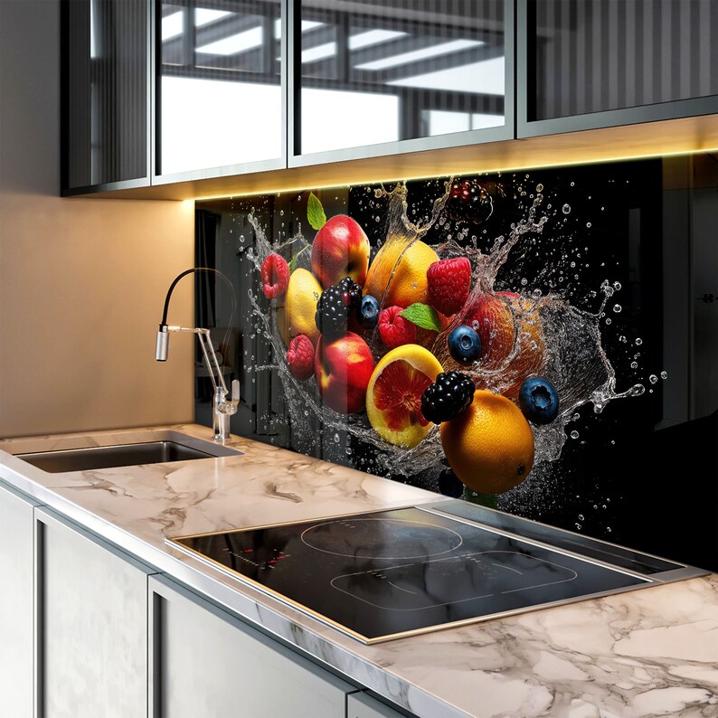 Tempered Glass Fruits Backsplash Tile Kitchen Fruit Splashback Etsy