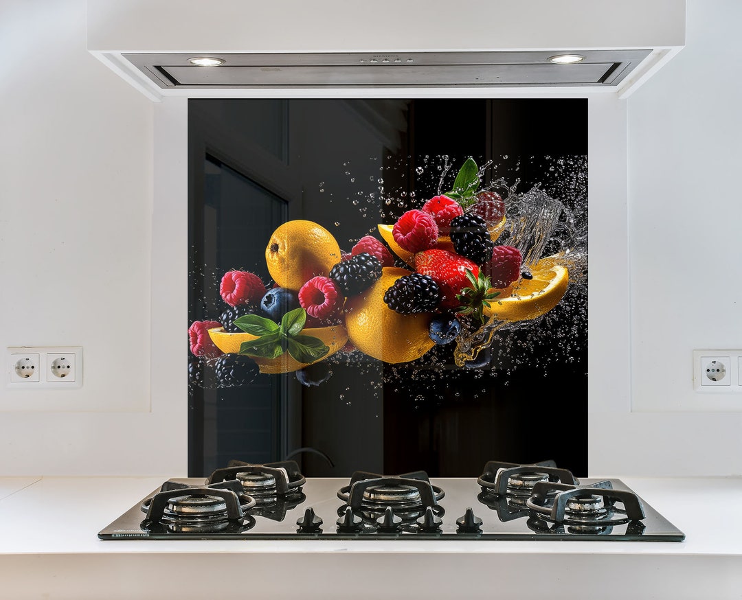 Tempered Glass Fruits Backsplash Tile Kitchen Fruit Splashback Etsy