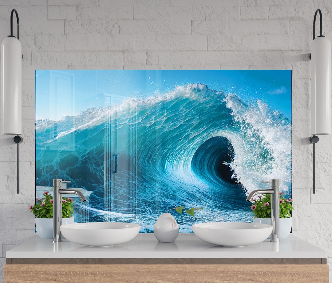 Tempered Glass Backsplash Tile Kitchen Wave Splashback for Etsy