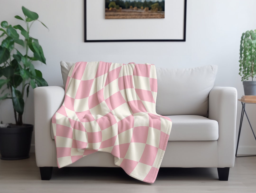 Pink Checkerboard Blanket, Swirly Pink Checkerboard Throw Blanket, Pink