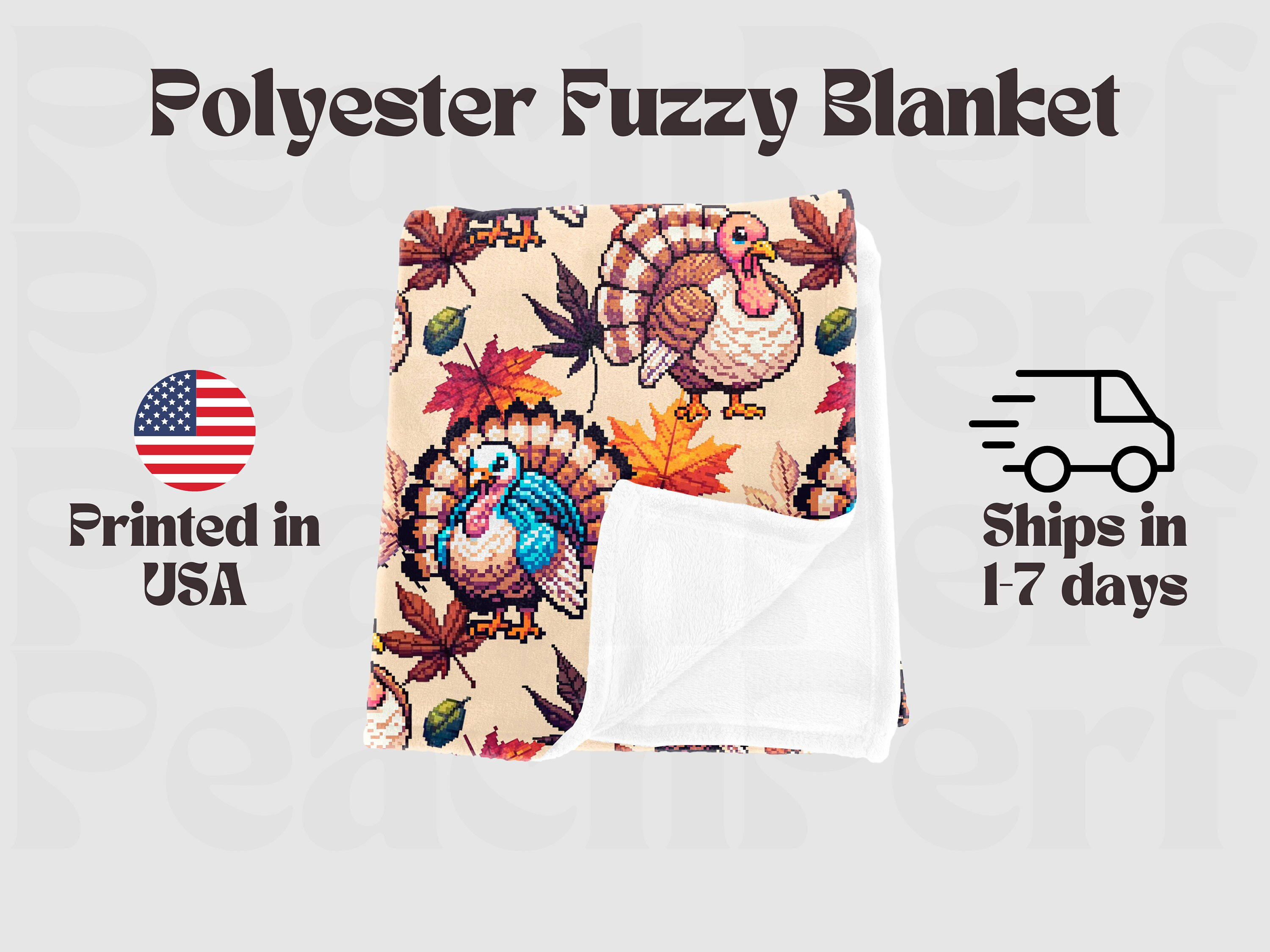 Thanksgiving Blanket, Pixel Art Turkey Throw Blanket, Turkey Day