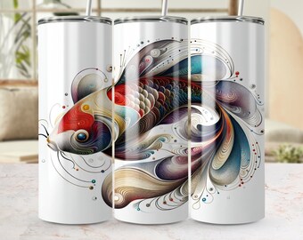 Levendige Koi Fish Sublimatie Wrap, 20oz Skinny Tumbler Design, Kleurrijke Digitale Download, Naadloze Tumbler Template, PNG Printable