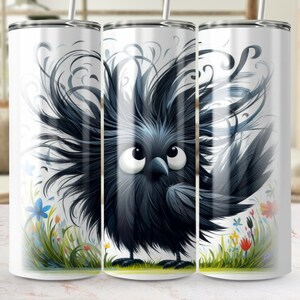 Envoltura caprichosa de vaso de dibujos animados de pájaro negro, PNG sin costuras de 20 oz, diseño de sublimación delgada, accesorio lindo para bebidas de animales