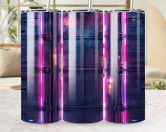 Cyberpunk Neon Lights 20oz Skinny Tumbler Wrap, Naadloos sublimatieontwerp, Digitale download PNG-sjabloon, Trendy drinkware-accessoire