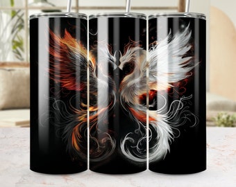 Feu et glace Phoenix Tumbler Wrap, 20 oz Skinny Design sublimation sans couture, téléchargement numérique, modèle de verre oiseau mythique PNG