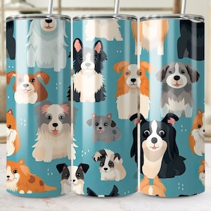 Adorable Cartoon Dog Breeds Seamless 20oz Tumbler Wrap, Skinny Tumbler Sublimation, Cute Pet Lover Gift, Dog Themed Tumbler Design PNG