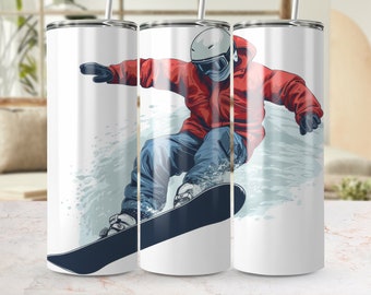 Snowboarder actie grafische naadloze 20oz skinny Tumbler wrap PNG sublimatie sjabloon voor wintersport