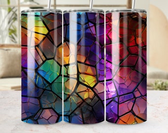 Colorful Mosaic Stained Glass Tumbler Wrap, 20oz Skinny Sublimation Design, Digital Download, Seamless Full Wrap, PNG Template, DIY Craft