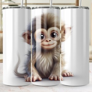 Adorable diseño de envoltura de vaso de mono de dibujos animados, plantilla de sublimación delgada sin costuras de 20 oz, regalo perfecto para los amantes de los animales, vaso lindo y divertido