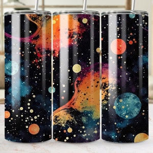 Galactic Space Design 20oz Skinny Tumbler Wrap, Vibrant Universe Sublimation, Seamless PNG Digital Download, Colorful Outer Space Theme