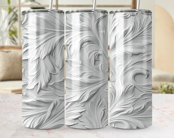 Elegante witte bloemen naadloze 20oz skinny tuimelaar wrap, sublimatie PNG-sjabloon, chique drinkware accessoire, cadeau idee, digitale download