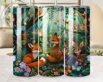 Enchanté animaux de la forêt 20 oz skinny gobelet, Sublimation transparente, modèle PNG pour téléchargement numérique, jolis graphismes forestiers