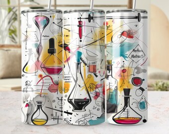 Abstract Potion Laboratory Naadloze Tumbler Wrap, 20oz Skinny Tumbler Sublimatie Design, Science Art PNG Template, Digitale Download