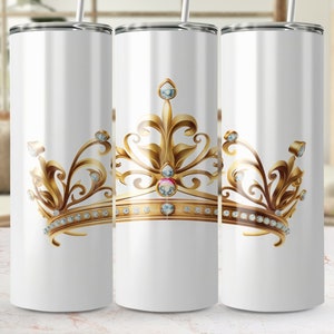 Royal Crown Jewels Gold Tumbler Wrap, 20oz Skinny Seamless PNG, Sparkling Gemstone Sublimation Design, Elegant Drinkware Accessory