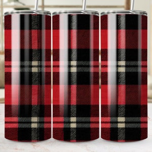 Red Black Buffalo Plaid Skinny Tumbler Wrap 20oz Seamless Sublimation Design Christmas Theme Cozy Winter Drinkware Accessory DIY Craft