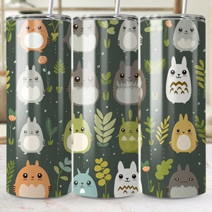 Cute Animal Tumbler Wrap Design, Seamless 20oz Skinny Tumbler PNG, Sublimation Template, Colorful Cartoon Pet Illustration, Drinkware Decor