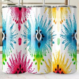 Abstract Paint Splatter Seamless 20oz Skinny Tumbler Wrap PNG, Colorful Sublimation Design, Digital Download, Tumbler Template