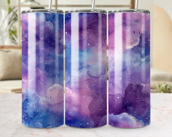 Gobelet papier peint galaxie aquarelle 20 oz, sublimation fine sans couture, modèle PNG espace cosmique, téléchargement numérique