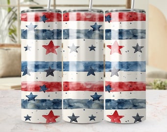 Enveloppe de verre patriotique étoiles et rayures, modèle Skinny 20 oz sans couture, Design en sublimation drapeau USA, téléchargement numérique PNG, 4 juillet