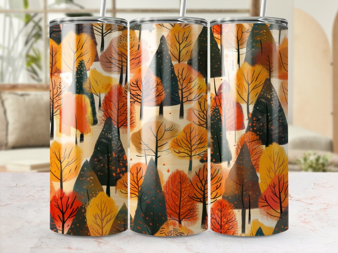 Autumn Forest Seamless Tumbler Wrap, 20oz Skinny Sublimation Design PNG ...