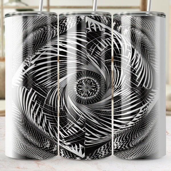 Black and White Optical Illusion 20oz Tumbler Wrap, Seamless Skinny Tumbler Sublimation Design, Abstract Art Digital Download PNG