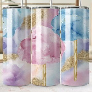 Pastel Watercolor & Gold Glitter Tumbler Wrap, Seamless 20oz Skinny Sublimation Design, Pink and Blue Abstract Tumbler Template