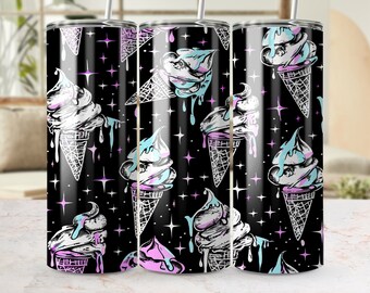 Neon druipende ijshoorntjes 20oz mager tuimelaar sublimatie naadloos wrap ontwerp, heldere zomer tuimelaar PNG-sjabloon