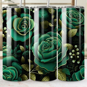 Elegant Teal Floral Tumbler Wrap, 20oz Skinny Sublimation Design, Seamless Tumbler Template, Botanical Drinkware Accessory, PNG Download