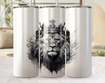 Majestic Lion King Crown Tumbler Wrap, 20 onças Skinny Seamless PNG, modelo de sublimação, download digital para Tumbler Design DIY