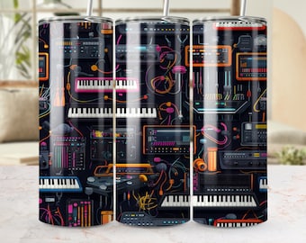 Matériel de musique vibrante sans couture 20 oz d'emballage pour gobelet, design coloré en sublimation de gobelet maigre, modèle PNG pour les mélomanes