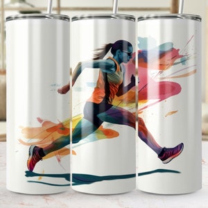 Colorful Abstract Running Woman 20oz Skinny Tumbler Wrap Sublimation Design, Athletic PNG Download, Vibrant Runner Tumbler Template