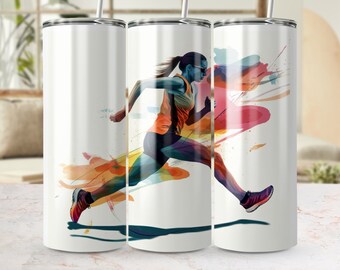 Kleurrijke abstracte lopende vrouw 20oz skinny Tumbler Wrap sublimatie ontwerp, atletische PNG downloaden, levendige Runner Tumbler sjabloon