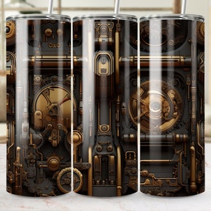 Steampunk Gears 20oz Skinny Tumbler Wrap, Seamless Sublimation Design, Vintage Mechanical Copper Tones, PNG Digital Download