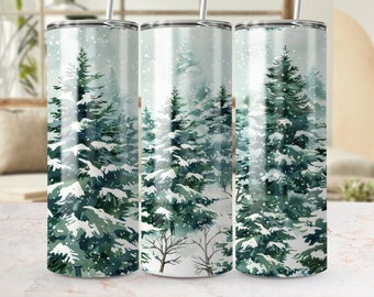 Winter Forest Besneeuwde Bomen Naadloze Tumbler Wrap, 20oz Skinny Sublimatie Design, PNG Sjabloon voor DIY Crafting, Kerst Tumbler Grafisch