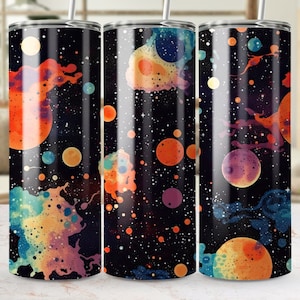 Vibrant Outer Space Galaxy Design, Seamless 20oz Skinny Tumbler Wrap, Cosmic Nebula Stars Sublimation, PNG Digital Download Template