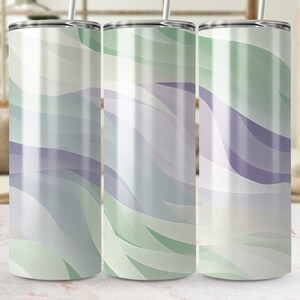 Abstract Wave Design 20oz Skinny Tumbler Wrap, Seamless Sublimation PNG, Fluid Art Digital Template, Tumbler Crafting, Green and Purple Hues