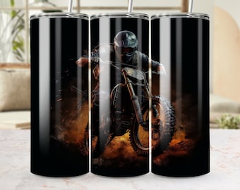 Motocross Rider 20oz Skinny Tumbler Wrap, naadloze sublimatie ontwerpsjabloon, PNG digitale download, Tumbler Graphics, motorfiets cadeau