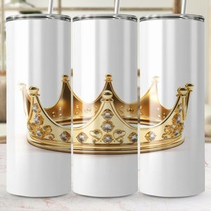 Royal Crown 20oz Skinny Tumbler Wrap, Seamless Yellow Gold Design, Digital PNG Sublimation, Elegant Gemstone Accents Template