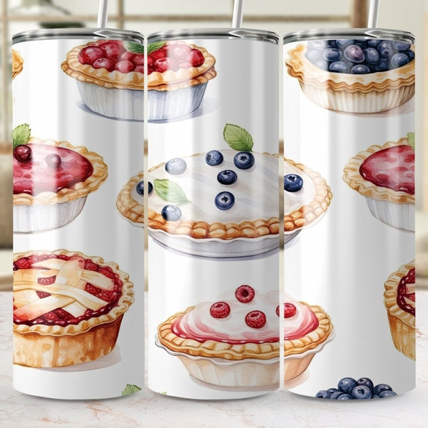 Conception d'emballage de gobelet à tarte aux fruits délicieux, sublimation de dessert aux baies, modèle mince sans couture de 20 oz, téléchargement numérique PNG pour le bricolage