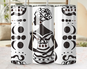 Enveloppe de verre sans couture femme africaine, 20 oz Sublimation maigre Design PNG, téléchargement numérique, modèle de gobelet imprimé ethnique, graphismes de gobelet