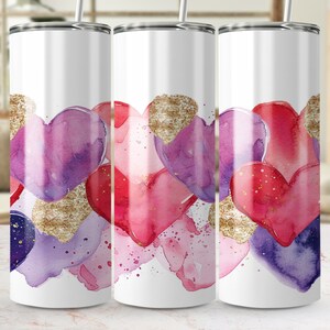 Watercolor Heart Gold Splash 20oz Skinny Tumbler Wrap, Seamless Sublimation Design, Digital Download, Tumbler Template, Valentines Day Gift