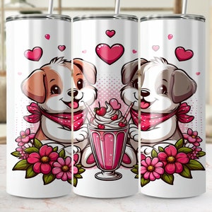 Linda envoltura de vaso de amor para cachorros, diseño de sublimación de perros y corazones de dibujos animados, plantilla de vaso delgado, envoltura digital sin costuras, regalo para amantes de las mascotas
