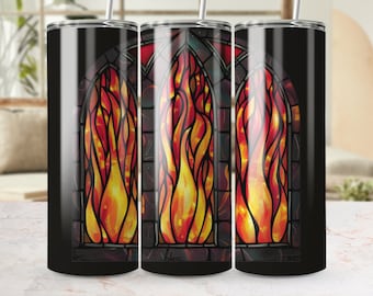 Gotisch gebrandschilderd glas Fire Design 20oz Skinny Tumbler Wrap, Naadloze Sublimatie Sjabloon PNG, Digitale Download, Tumbler Making Supplies