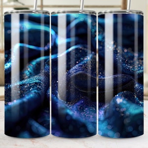 Blue Glitter Sparkle Seamless 20oz Skinny Tumbler Wrap PNG Sublimation Design Digital Download Template for DIY Crafts