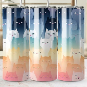 Pastel Rainbow Cat Tumbler Wrap, 20oz Skinny Seamless Sublimation Design, Cute Kitten PNG, Digital Download, Cat Lover Gift Idea